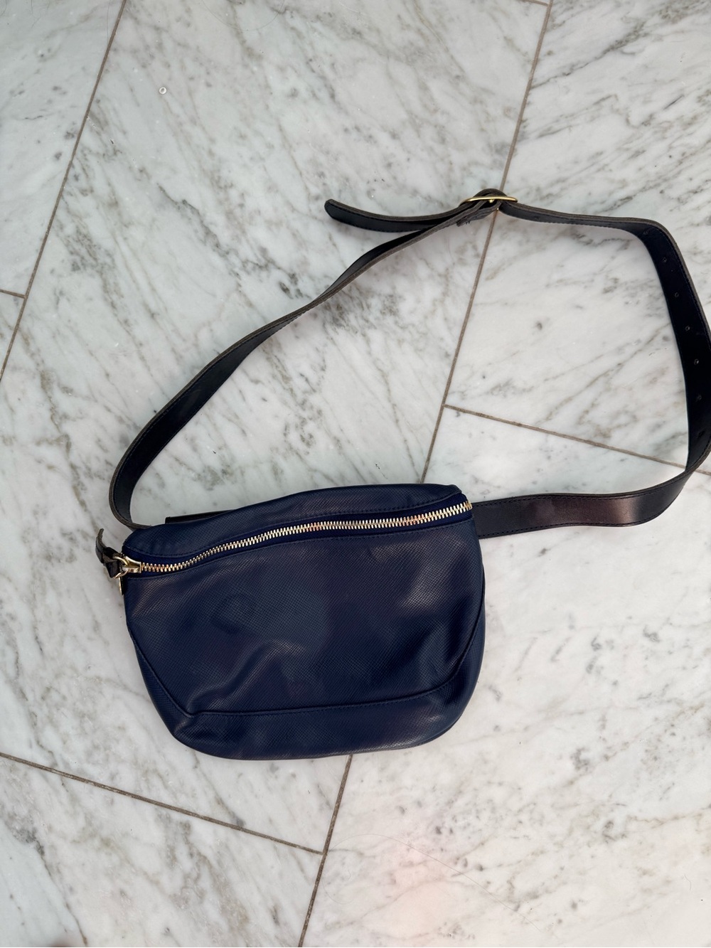 Ladies Navy Crossbody Bag with Gold Zip and Black Strap - Picture 9 of 9